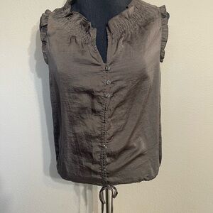 LOFT petite Brown Ruffle Trim Women's Top SP